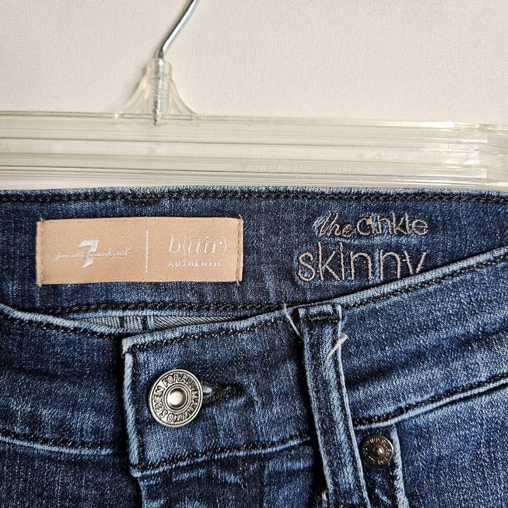Women's 7 FOR ALL MANKIND The Ankle Skinny Jeans DARK WASH BLUE size 26 Denim - Picture 4 of 10